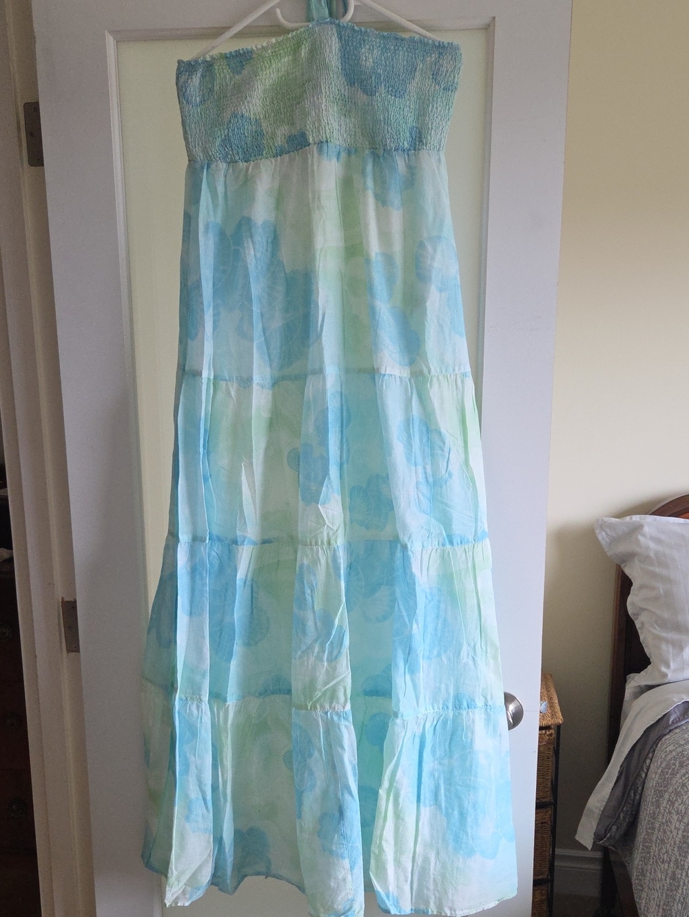 Strapless Maxi Sundress in Aqua Floral